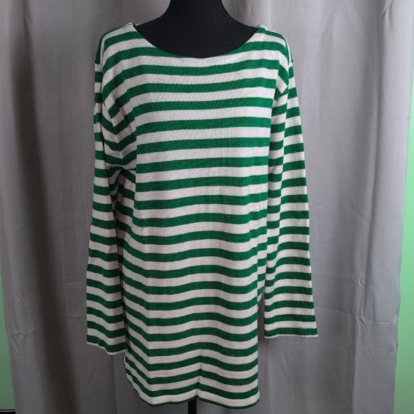 Green and White Striped Tunic Top with Long Sleeves. NWT. XL - Picture 1 of 6